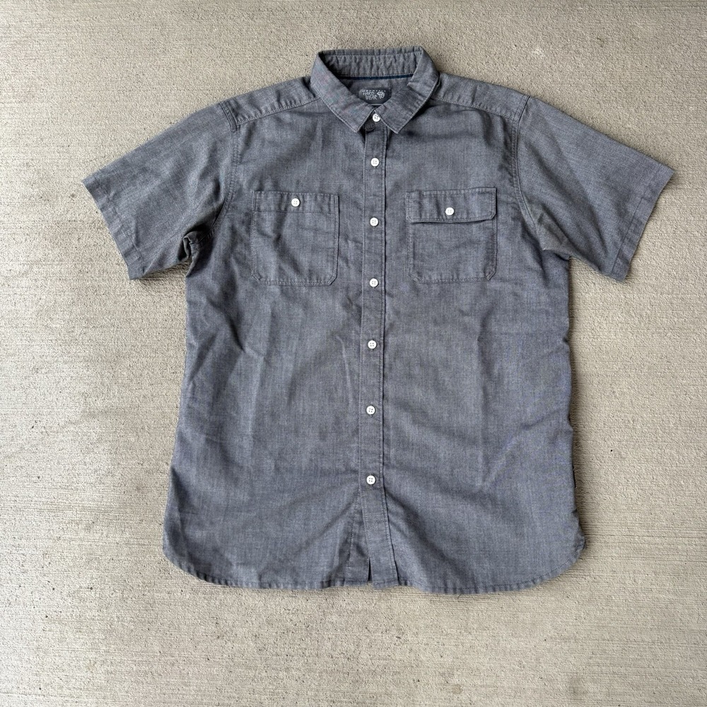 Mountain Hardwear Button Up Shirt Men's Medium Gray Short Sleeve Outdoor‎